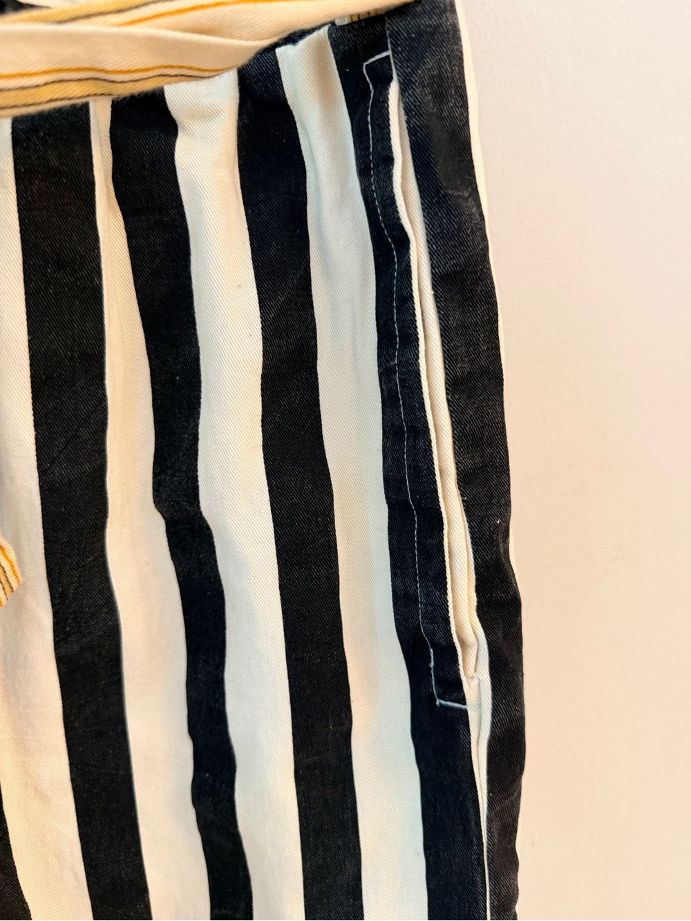 Handmade Striped Black and Cream culottes Waist Tie- heavyweight cotton - Picture 5 of 5